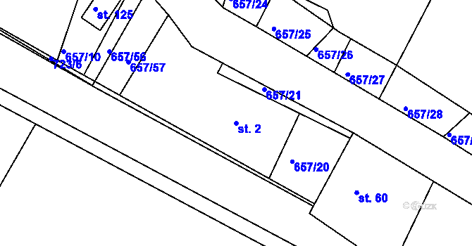 Parcela st. 2 v KÚ Komárov u Holic, Katastrální mapa