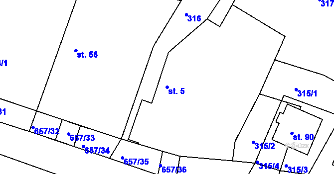 Parcela st. 5 v KÚ Komárov u Holic, Katastrální mapa
