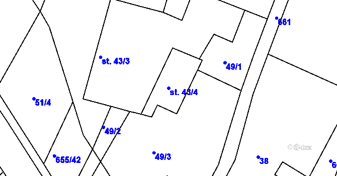 Parcela st. 43/4 v KÚ Komárov u Holic, Katastrální mapa