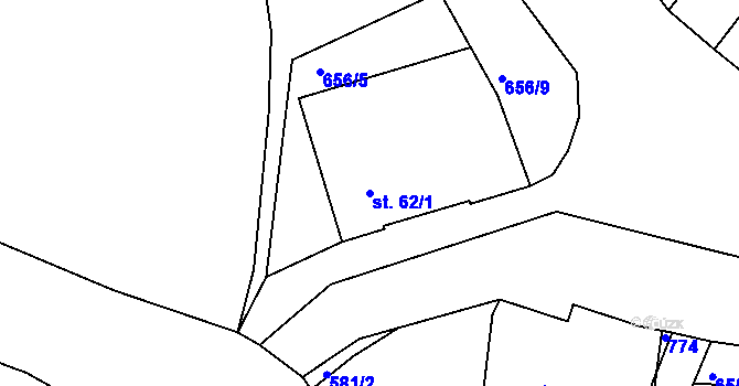 Parcela st. 62/1 v KÚ Komárov u Holic, Katastrální mapa