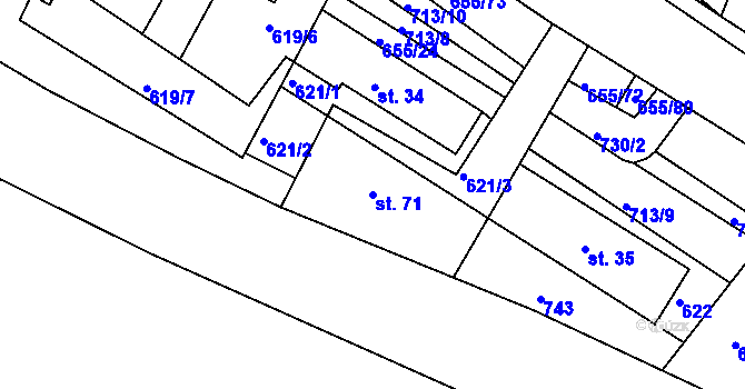 Parcela st. 71 v KÚ Komárov u Holic, Katastrální mapa