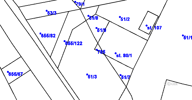 Parcela st. 80/2 v KÚ Komárov u Holic, Katastrální mapa