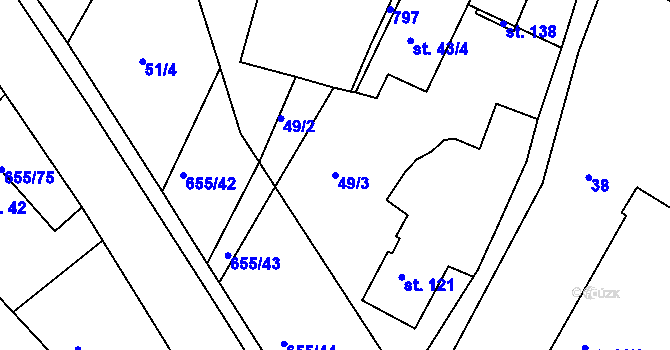 Parcela st. 49/3 v KÚ Komárov u Holic, Katastrální mapa
