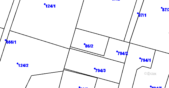 Parcela st. 86/2 v KÚ Komárov u Holic, Katastrální mapa