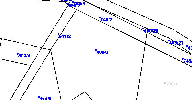 Parcela st. 409/3 v KÚ Komárov u Holic, Katastrální mapa