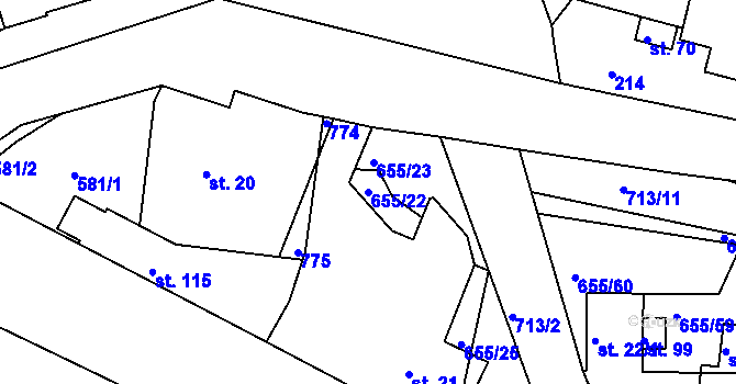 Parcela st. 655/22 v KÚ Komárov u Holic, Katastrální mapa