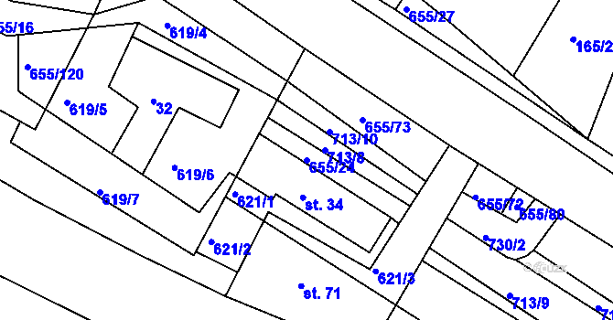 Parcela st. 655/24 v KÚ Komárov u Holic, Katastrální mapa