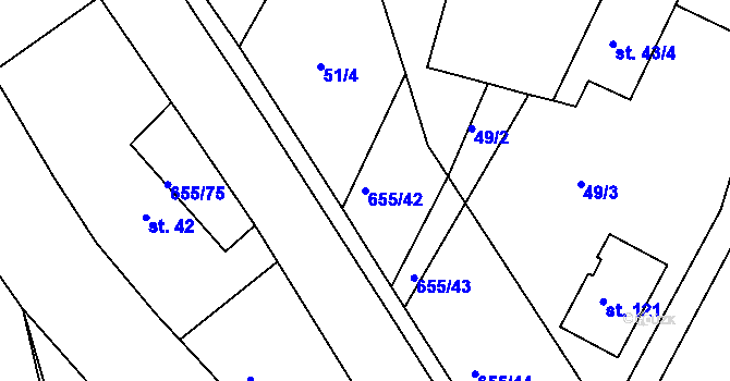 Parcela st. 655/42 v KÚ Komárov u Holic, Katastrální mapa