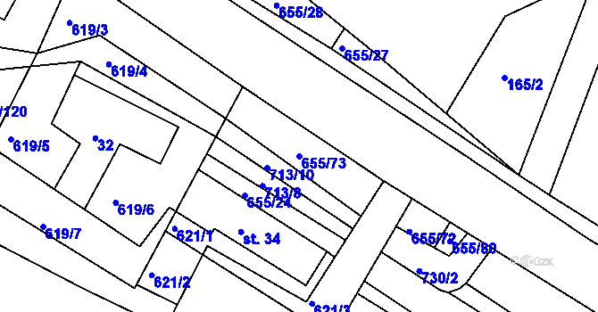 Parcela st. 655/73 v KÚ Komárov u Holic, Katastrální mapa