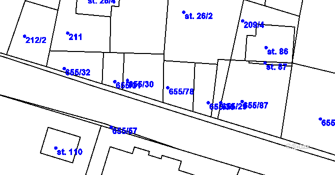 Parcela st. 655/78 v KÚ Komárov u Holic, Katastrální mapa