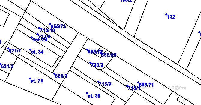 Parcela st. 655/80 v KÚ Komárov u Holic, Katastrální mapa