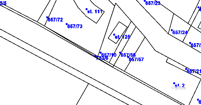 Parcela st. 657/10 v KÚ Komárov u Holic, Katastrální mapa