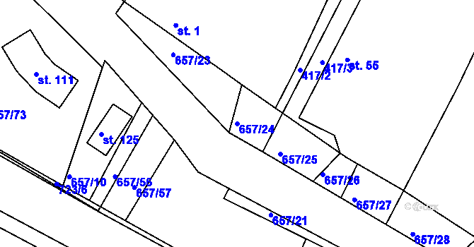 Parcela st. 657/24 v KÚ Komárov u Holic, Katastrální mapa