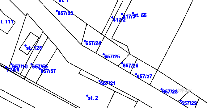 Parcela st. 657/25 v KÚ Komárov u Holic, Katastrální mapa