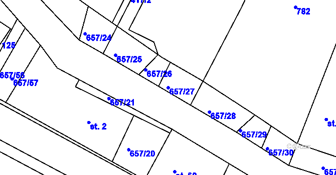 Parcela st. 657/27 v KÚ Komárov u Holic, Katastrální mapa