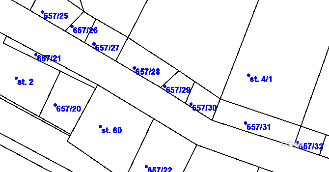 Parcela st. 657/29 v KÚ Komárov u Holic, Katastrální mapa