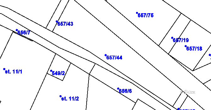 Parcela st. 657/44 v KÚ Komárov u Holic, Katastrální mapa