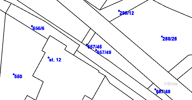 Parcela st. 657/49 v KÚ Komárov u Holic, Katastrální mapa