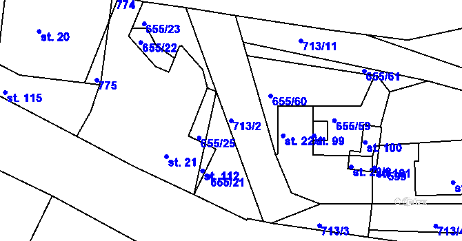 Parcela st. 713/2 v KÚ Komárov u Holic, Katastrální mapa