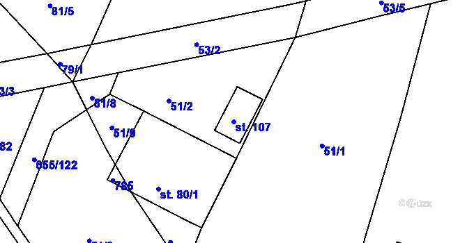 Parcela st. 107 v KÚ Komárov u Holic, Katastrální mapa