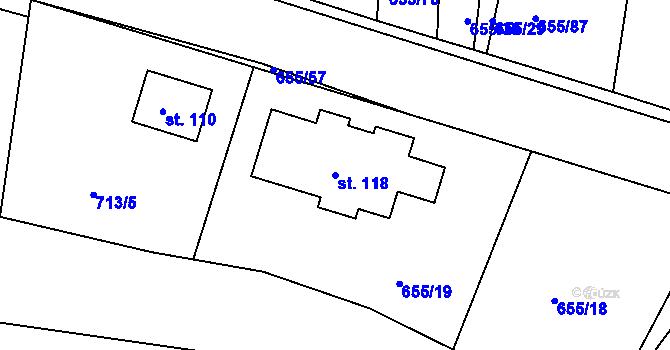 Parcela st. 118 v KÚ Komárov u Holic, Katastrální mapa