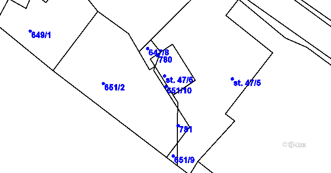 Parcela st. 651/10 v KÚ Komárov u Holic, Katastrální mapa