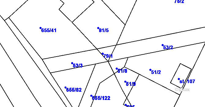 Parcela st. 79/1 v KÚ Komárov u Holic, Katastrální mapa