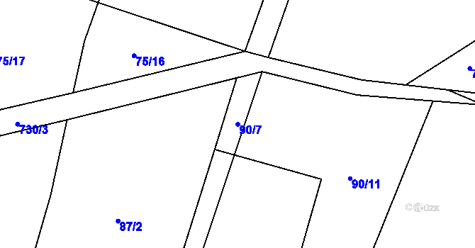 Parcela st. 90/7 v KÚ Komárov u Holic, Katastrální mapa