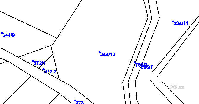 Parcela st. 344/10 v KÚ Komárov u Holic, Katastrální mapa