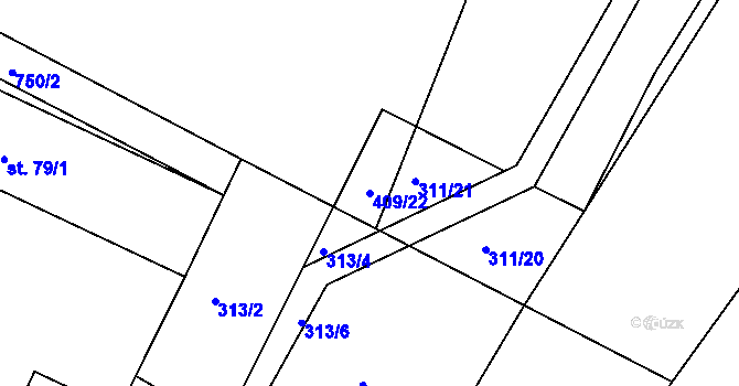 Parcela st. 409/22 v KÚ Komárov u Holic, Katastrální mapa