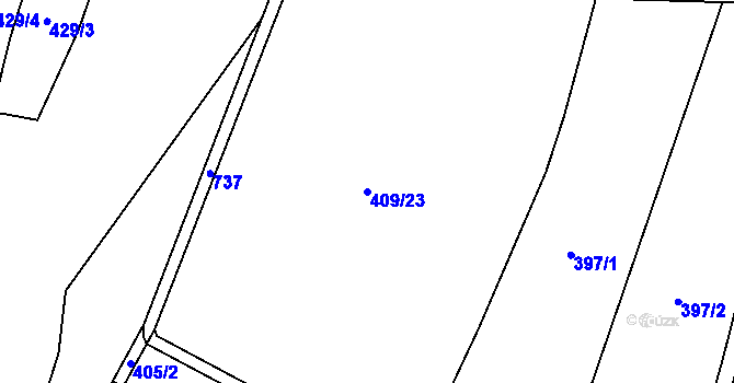 Parcela st. 409/23 v KÚ Komárov u Holic, Katastrální mapa