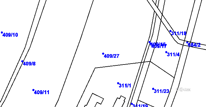 Parcela st. 409/27 v KÚ Komárov u Holic, Katastrální mapa