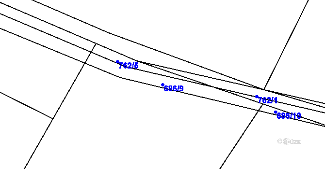 Parcela st. 686/9 v KÚ Komárov u Holic, Katastrální mapa
