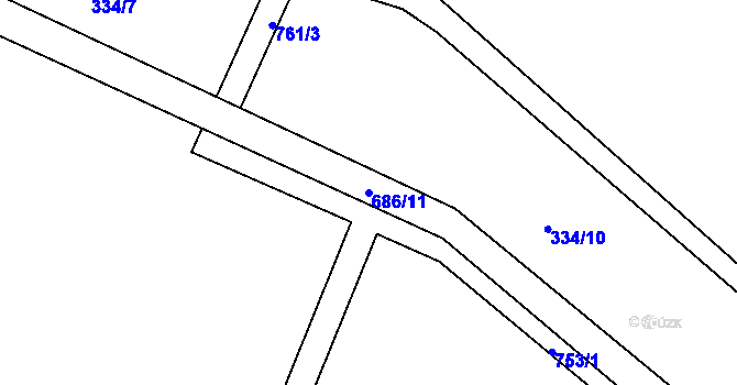 Parcela st. 686/11 v KÚ Komárov u Holic, Katastrální mapa