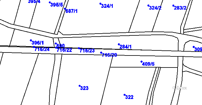 Parcela st. 716/29 v KÚ Komárov u Holic, Katastrální mapa