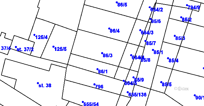 Parcela st. 86/3 v KÚ Komárov u Holic, Katastrální mapa