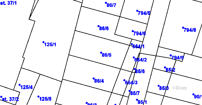 Parcela st. 86/5 v KÚ Komárov u Holic, Katastrální mapa