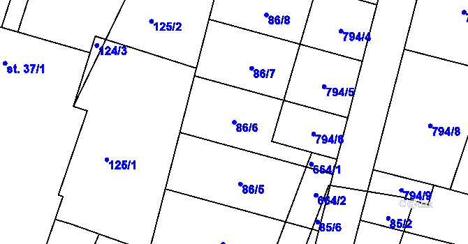 Parcela st. 86/6 v KÚ Komárov u Holic, Katastrální mapa