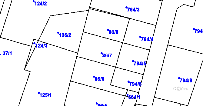 Parcela st. 86/7 v KÚ Komárov u Holic, Katastrální mapa