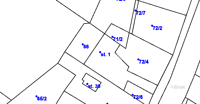 Parcela st. 1 v KÚ Komárov u Přelouče, Katastrální mapa