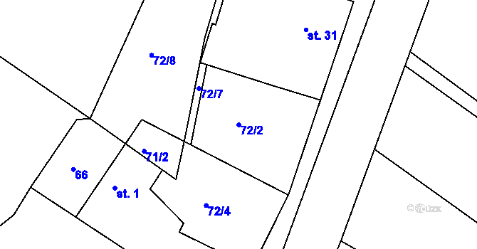 Parcela st. 72/2 v KÚ Komárov u Přelouče, Katastrální mapa