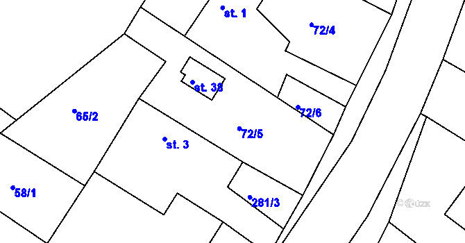 Parcela st. 72/5 v KÚ Komárov u Přelouče, Katastrální mapa