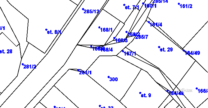 Parcela st. 285/3 v KÚ Komárov u Přelouče, Katastrální mapa