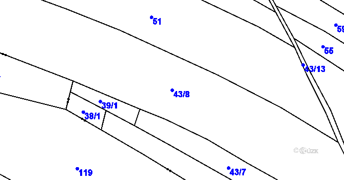 Parcela st. 43/8 v KÚ Komárov u Přelouče, Katastrální mapa