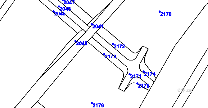Parcela st. 2173 v KÚ Komárov u Napajedel, Katastrální mapa