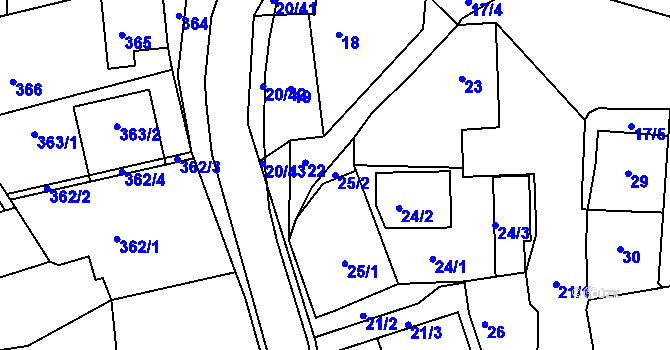 Parcela st. 25/2 v KÚ Komárov u Napajedel, Katastrální mapa