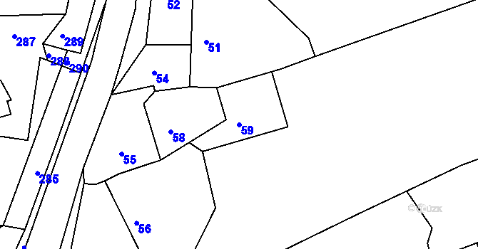 Parcela st. 59 v KÚ Komárov u Napajedel, Katastrální mapa