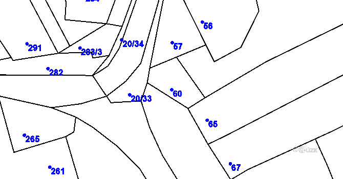Parcela st. 60 v KÚ Komárov u Napajedel, Katastrální mapa