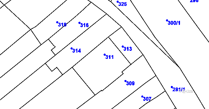 Parcela st. 311 v KÚ Komárov u Napajedel, Katastrální mapa