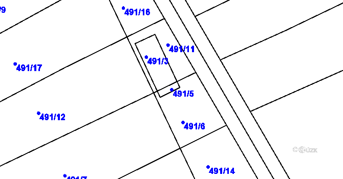 Parcela st. 491/5 v KÚ Komárov u Napajedel, Katastrální mapa